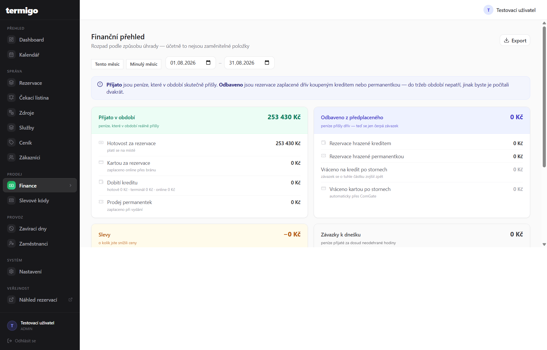 termigo – finance a přehled tržeb